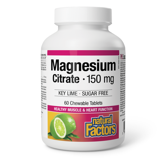 Natural Factors Magnesium Citrate 150 mg 60 Chewable Tablets Key Lime · Sugar Free