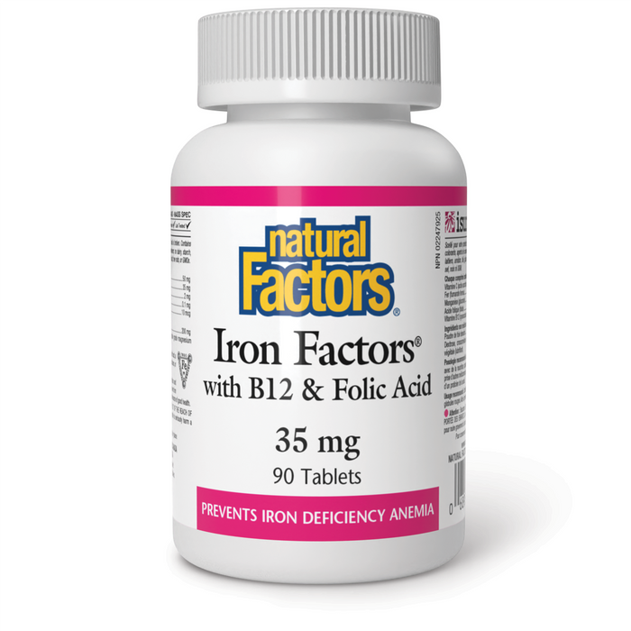 Natural Factors Iron Factors with B12 & Folic Acid 35 mg 90 Tablets