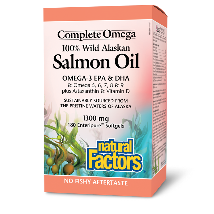 Natural Factors Complete Omega 100% Wild Alaskan Salmon Oil 1300 mg 180 Enteripure® Softgels