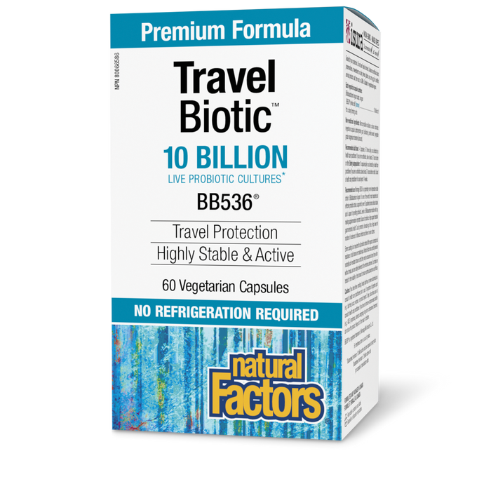 Natural Factors Travel Biotic BB536® 10 Billion Live Probiotic Cultures 60 Vegetarian Capsules