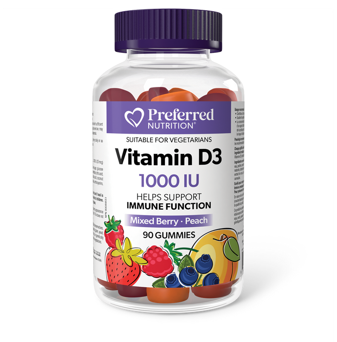 Preferred Nutrition Vitamin D3 1000 IU 90 Gummies Mixed Berry · Peach