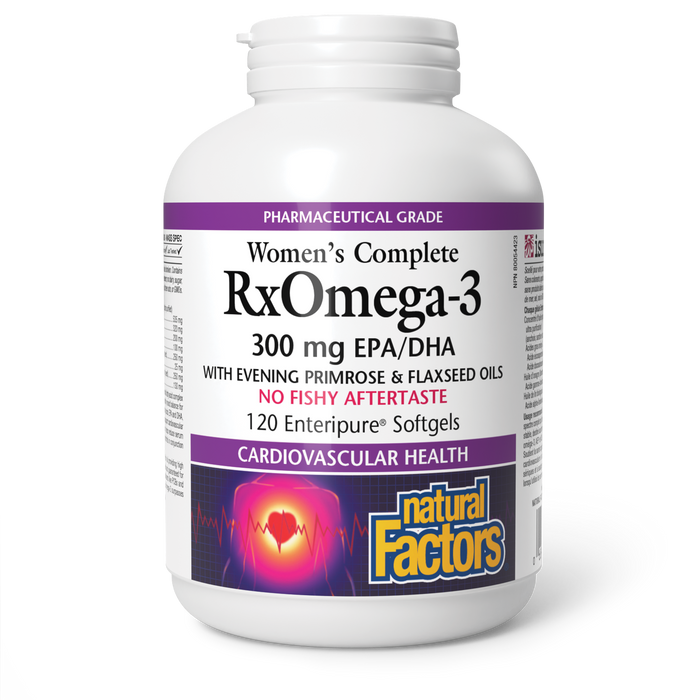 Natural Factors Women's Complete RxOmega-3 With Evening Primrose & Flaxseed Oils 300 mg EPA/DHA 120 Enteripure® Softgels