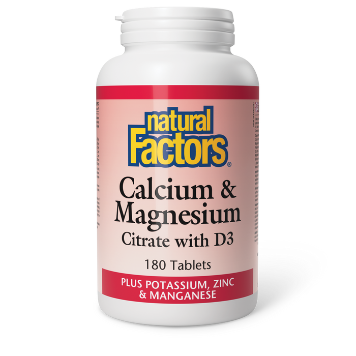 Natural Factors Calcium & Magnesium Citrate with D3 Plus Potassium, Zinc & Manganese  180 Tablets