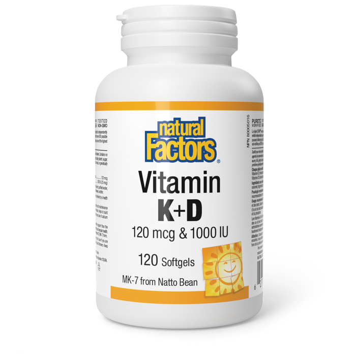 Natural Factors Vitamin K+D 120 mcg & 1000 IU 120 Softgels